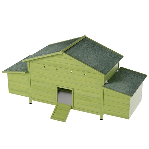 YOPTO Wooden Chicken Coop, 70 in, 2 Nesting Boxes, Green | Solid wood, Waterproof roof, 2 nesting boxes, Pull-out tray, Lockable doors, Ventilated design, Chicken perch - size: 70.0"L x 27.9"W x 31.8"H