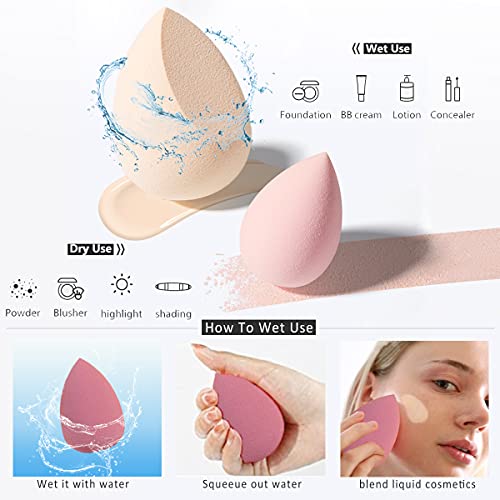 Makeup Sponges Set - Beauty sponges Blending Blenders with 1 Holder and Egg Case, Flawless for Cream, Powder and Liquid (Pink, 4Pcs+1Holder+ case) - color: Pink, size: 1 Count (Pack of 5)