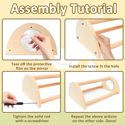 ALIBBON Mini Chicken Perch with Mirror Chick Strong Wooden Jungle Gym Roosting Bar Chicken Toys for Coop and Brooder Chick Training Perch for Large Bird Baby Chicks Parrot