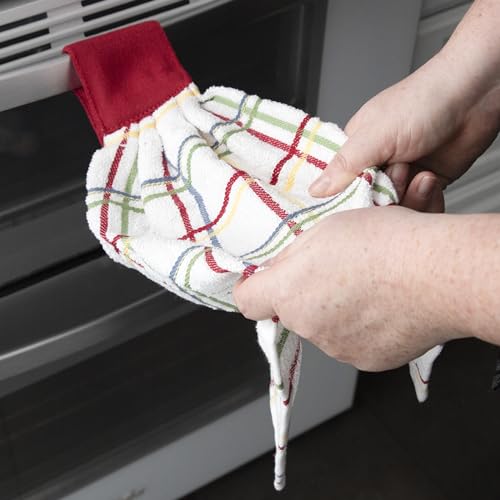 Ritz Premium 100% Cotton Solid & Multi Check Kitchen Tie Towel Absorbent, Super Soft, Fast Drying Hang Towel, 3-Pack, Paprika Red - color: Paprika Red, size: Solid & Multi Check - 3 Piece