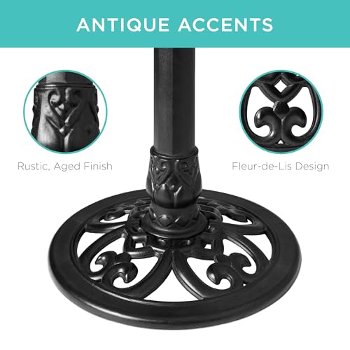Best Choice Products 28in Pedestal Bird Bath, Vintage Outdoor Resin Accent Decoration w/Fleur-de-Lis Accents - Black - color: Black