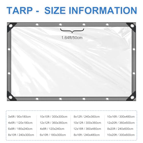 Clear Tarps Heavy Duty Waterproof - 6x8ft Clear Tarps with Grommets - 14mil Thickened Transparent Plastic Vinyl Tarp for Patio Porches Greenhouse Chicken Coop Cover, with Fixed Accessories - size: 6x8ft (180*240cm)