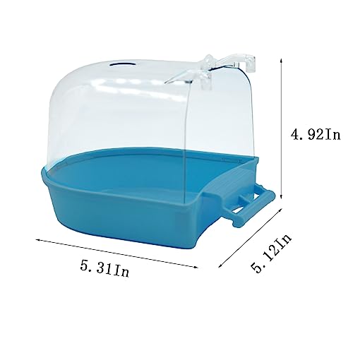 PINVNBY 2Pcs Bird Bath for Cage,Parrot Bathtub for Cage,Hanging Bird Bathing Tub with 2Pcs Water Injector and 2Pcs Feeding Spoon for Canary Budgerigar Lovebird Birds (Blue and Green)