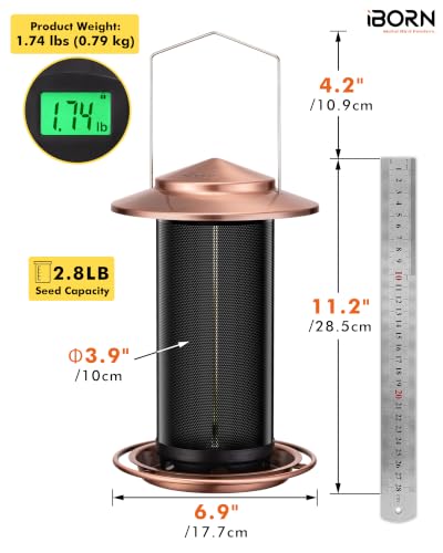Bird Feeders for Outdoors, Metal Mesh Tube, 2.8LB, Copper-Plating, 1PK | Holding Bird Seed For Outside Feeders,17.7cm Large Roof, Heavy-Duty, Natural Airflow - color: Copper-Plating, size: 2.8LB，6.9′′Large Roof