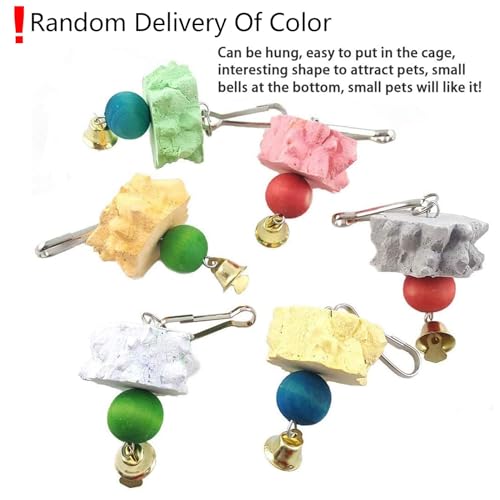 6PCS Bird Grinding Beak Calcium Stone with Bell Rat Mineral Lava Block Trimming Teeth Chewing Toys for Chinchilla Bunny Budgie Cockatiel Parakeet Parrot(Random Delivery of Color)