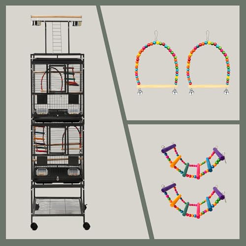 68" Double Bird Cage,Stackable Divided Parakeet Cage, Parrot Cages for Medium Birds with Bird cage Toys,Birdcage Seed Catcher,for Cockatiels Canaries Lovebirds Finches Budgies Small Parrots