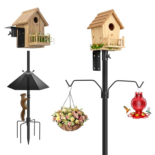 95 Inch Bird Feeder Pole Kit, Squirrel Baffle, 5-Prong Base | Heavy-Duty Metal Pole, for Bird Houses, Garden Décor, Backyard and Patio Use - size: 95 inch with baffle
