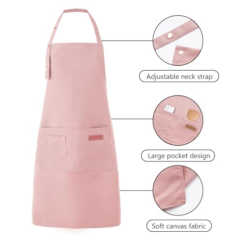 Tosewever Art Aprons for Women Painting Pottery Baking, Mens Buckle Straps Kitchen Apron with Pockets for Chef Cooking - color: Pink
