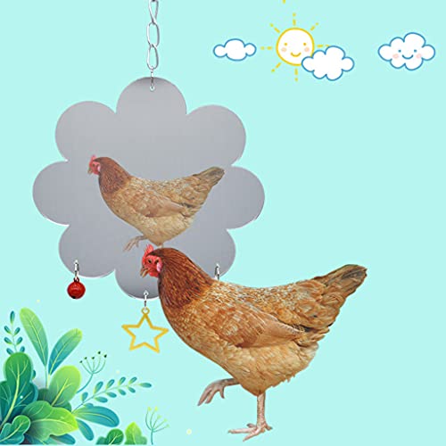 Chicken Toys for Hens Birds Swing Hanging Mirror Toys with Bells Star Pendant for Rooster Parrot Suspending Pecking Toy Chicken Pecking Toy