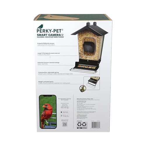 Perky-Pet SPCAM Perky-Pet Smart Bird Feeder with Camera - Squirrel-Resistant, 3.5 lb Capacity, Motion Activated 1080p HD, Wi Fi, SPCAM - Camera Feeder Gift Idea