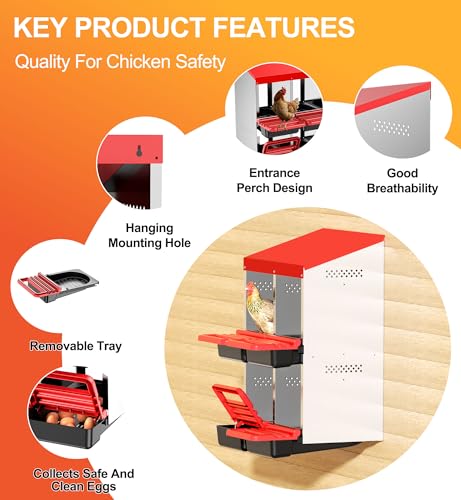 ZenxyHoC Two-Tier Chicken Nesting Box Red 4 Compartments | Metal Egg Laying Box with Rollout Egg Collection & Swing Perch for Backyard Chicken - size: 4 Compartments