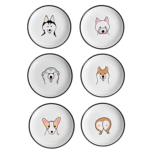 Funny Dogs Head and Butt Pattern Ceramic Sauce Dishes, Seasoning Dishes, Sushi Soy Dipping Bowls, Appetizer Plates, Dessert Plates, Little Cat Bird Feeding Bowls, Set of 6-Dogs-5 Inch - color: Dogs, size: 5 Inch