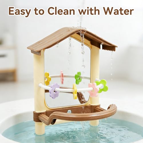 Bird Mirror for Cage, Acrylic Mirror with Plastic Perch and Chew Toys, Parakeet Cage Accessories, Bird Toys for Budgies, Cockatiels, Lovebirds, Green Cheeks, Small to Medium Birds