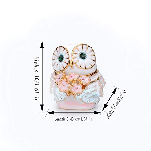 Cute Big Eyes Owl Holding Pink Bouquet Trinket Box with Hinged Classic Animal Ornaments Unique Gift for Family