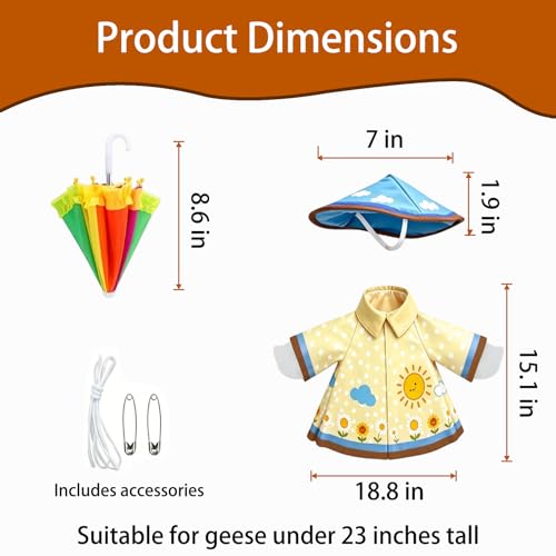 3 Pcs Raincoat Summer Porch Goose Outfits Fits 23” Goose Statue Decoration | Cute Costume for Outdoor Garden Lawn Yard Decor with Raincoats Umbrella Hat Outfit - color: Sun and White Clouds