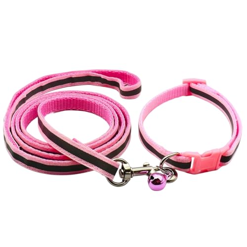 XS Dog Collar Leash Set, Nylon Puppy Collars with Bell Basic Reflective Small Dog Collars Girls for XXS Xs Small Pet Animal Litter Tiny Girls, Pink - color: Pink