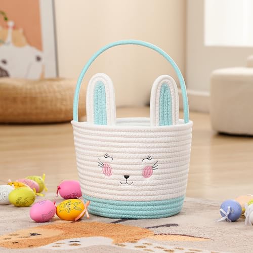 Easter Baskets for Easter Egg with Handle Woven Empty Hunt Boys' Lovely Bunny Rabbit Colorful Woven Basket First Easter Gifts for Boys, Babies, Kids, and Children (Turquoise) - color: Turquoise