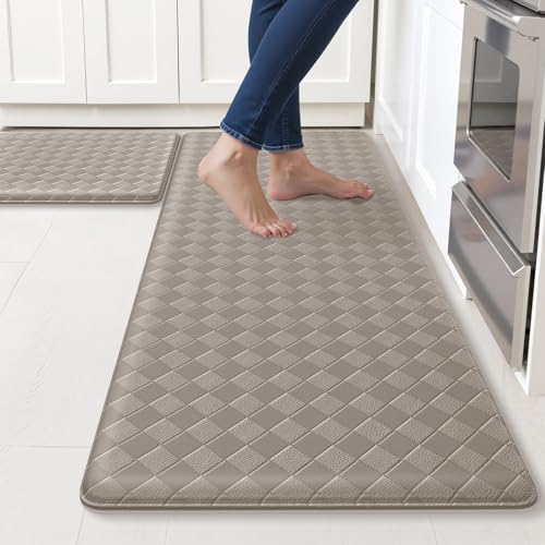 TranquilRelax 2-Piece Kitchen Mats, Cushioned Non-Slip Floor Mats, Taupe | Kitchen mats for floor, water-resistant anti fatigue mats for kitchen floor,laundry & entryway, 17.3 x 30 and 17.3 x 47 in - color: Taupe, size: 2-Piece | 30"+47" | Standard