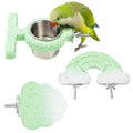 3pcsRainbow Cloud-Shaped Bird Perch Platform + Beak Conditioning Stone + Stainless Steel Feeder,Parrot Perch for Cage Volcanic Rock Mineral Bird Perch,for Parakeets,Cockatiels,Lovebirds（Green） - color: G