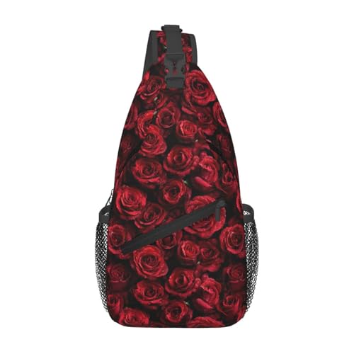 Rose Sling Bag for Women, Crossbody Bag Red Floral Sling Backpack for Men, Casual Shoulder Bags Lightweight Gym Outdoor Sports Travel Hiking Fishing Daypack - color: Rose