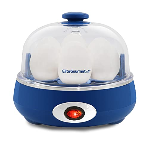 Elite Gourmet EGC322CBL Easy Egg Cooker, 7-Egg, BPA-Free, Classic Blue | Cooks soft, medium, or hard-boiled eggs with auto shut-off - electric operation - includes measuring cup - color: Blue, size: 7 Egg
