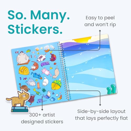 A World of Cats 300+ Kids Sticker Book by Cupkin Toddler Airplane Travel Coloring and Sticker Book, Road Trip Essentials, 8 Coloring Pages 8 Side by Side Scenes for Ages 2–8 Years - color: Cats