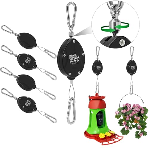 Plant Pulleys for Hanging Plants, Heavy Duty Retractable Hangers | 304 Stainless Steel Rope, Auto Plant Holder, Adjustable Climbing Hook for Garden Baskets Watering, or Bird Feeders - color: Black-4