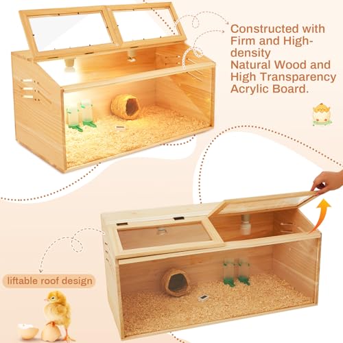 CroBlissful 32 x 16 x 16 in Brooder Box for Chicken Quails Stand Sliding Door, Bulb Set and Feeder, Indoor Chicks Coop Brooder Box Kit, for Ducks, Hamsters, Lizards, Mice, Rat(No Legs, Wooden) - color: Wooden, size: 33.1"L x 18.1"W x 5.1"H, style: No Legs