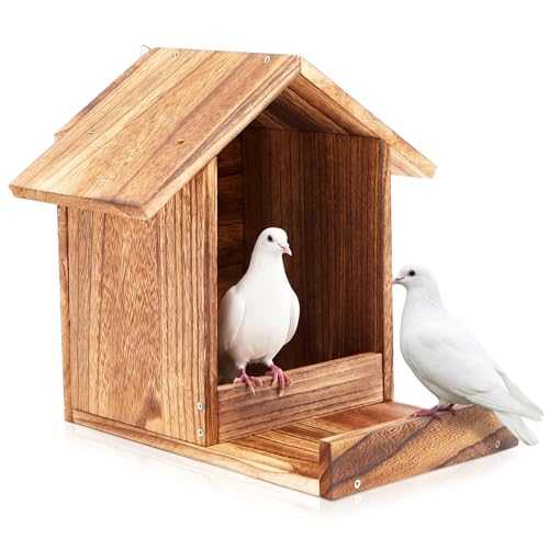 Novabright 12 Inch Large Dove Nesting Box Carbonized Weatherproof Wooden Nesting Box for Mourning Doves Outdoor Roosting Bird Nest for Cage Birdhouse Garden Decor Compatible(Wooden) - color: Wooden