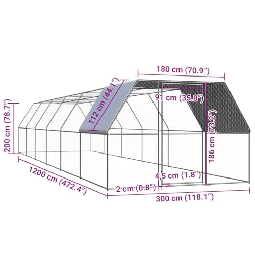 Large Outdoor Chicken Coop Galvanized Steel Poultry Cage, 118.1 x 118.1 x 78.7 Inch Rectangular Walk-in Pen for Chickens, Ducks and Large Birds, Backyard Metal Hen House - color: Silver-G