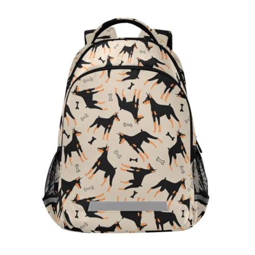 Kids Doberman Cartoon Dog Backpack for Boys Girls School Bags | Elementary Middle, Travel Daypack Lightweight Waterproof with Reflective Strip - color: Doberman Cartoon Dog