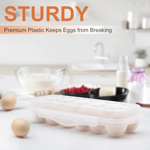 Egg Holder for Fridge, Egg Organizer for Refrigerator, Portable Egg Tray with Lid, Stackable Egg Storage with Safety Buckle (1)