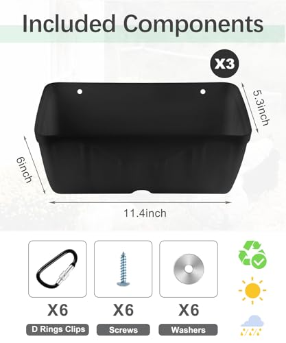 Chicken Feeder, 3 Pack, Black | Poultry Feeders and Waterers, Hanging Goat Feeder, Livestock Fence Feeder, Feed Trough and Waterer Bucket, Includes Clips - color: 3 Pack Black