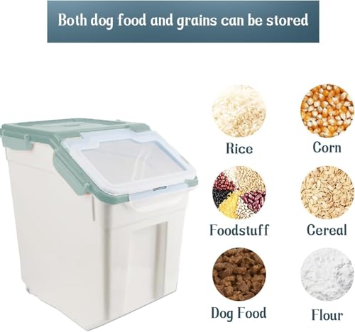 Rice Storage Container 2 Pack 50 lb Flour Storage Container with Wheels, BPA Free Food Storage Container with Measuring Cup Dog Cat Food Bin Set for Dry Food Sugar, Cereal-Green - color: Green/50lbs,2counts