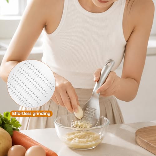 Multifunctional 5-in-1 Cooking Spoon with Cleaning Brush, 18/8 304 Stainless Steel Slotted Spoon, Kitchen Utensil for Potato Masher, Egg Separator, Bottle Opener, Mixing Stirrer