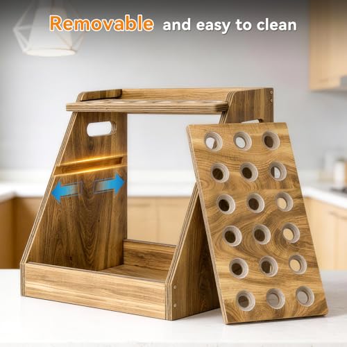 3-Tier Wood Egg Holder, Egg Holder Countertop with Basket, Wooden Egg Basket with Handle Holds 70-80 Fresh Eggs for Kitchen, Farm Gathering