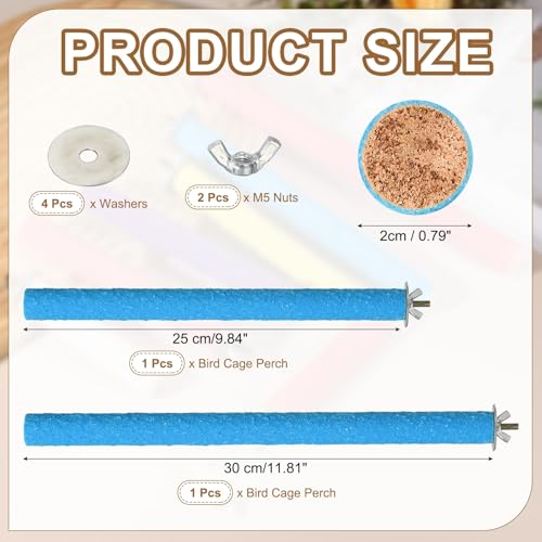 Bird Cage Perch, Colorful Parrot Grinding Claw Sticks, Platform Paw Stand Toy 10/12 Inch, (Wooden, Blue, 2Pcs), Intended for Small Medium Birds/Parrots/Finches/Lovebird - color: Blue, size: 10/12 Inch