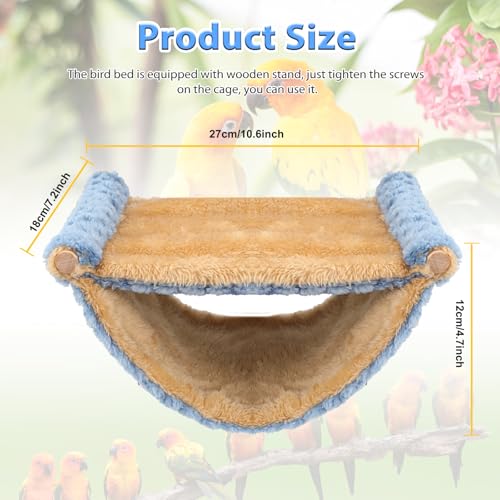 BWOGUE Bird Nest Bed Hanging Hammock, Parakeet Bed for Cage, Cockatiel Bed | Warm Fleece Snuggle Hut, Double-Layer Comfort, Wooden Perch Setup, Washable Hammock - color: Blue, size: Medium (9"x7.2")