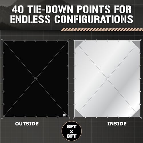 Waterproof Camping Tarp Shelter for Backpacking, Hiking, Hammock, and Bushcraft (Black, 10 FT x 12 FT)
