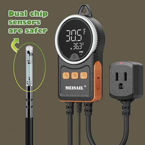 Temperature Controller, for Aquaculture or Plant Seedling, Pet Temperature Controller, Reptile Thermostat, with Overheat Protection and Dualensor Smart Protection - color: MS-60B