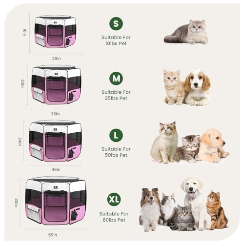 X-ZONE PET Dog Playpen Portable Pet Play Pens for Puppies, Cat, Rabbit, Chicks, Foldable Exercise Play Tent Kennel Crate, Indoor/Outdoor Travel Camping Pink Medium - color: A Pink, size: Medium