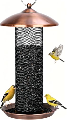 Gtongoko Finch Feeders for Outside All Metal Mesh Tube Bird Feeder Copper | 2.5 LB Hanging Bird Feeder for Nyjer & Thistle Seed, Weather-Resistant Lid, Easy Refill & Cleaning, Closed Metal Ring - color: Copper-0.24"