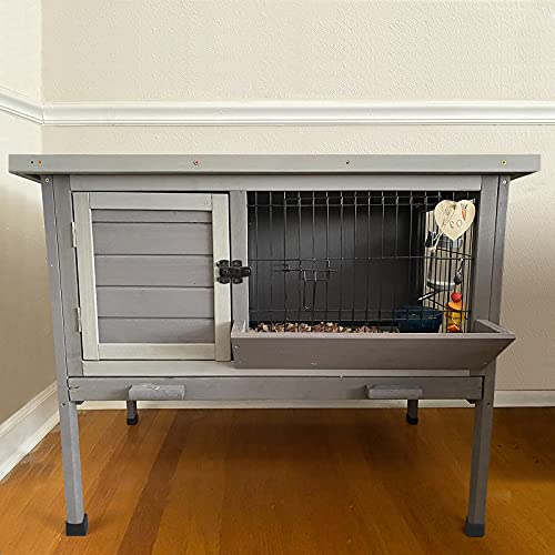 Rabbit Hutch Indoor Rabbit Cage with Metal Wire Pan,Outdoor Bunny cage with Pull Out Tray - size: 35.8"L x 18.1"W x 28.0"H