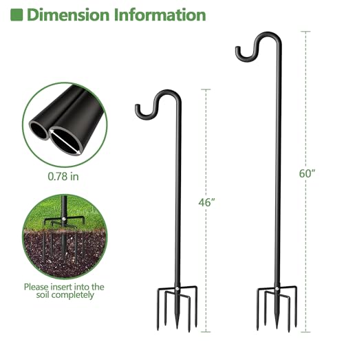 60" Shepherds Hooks for Outdoor, Extra Thick Bird Feeder Pole with 5 Prong Base, Adjustable Shepards Hook for Garden, Weddings, Hanging Plant - size: 60 Inch