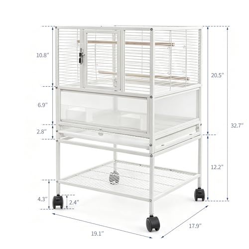 Garvee Small Bird Cage, 32" H Bird Carrier with Storage Shelves, White Travel Bird Cage for Parrot, Acrylic Parrot Carrier for Medium Small Bird