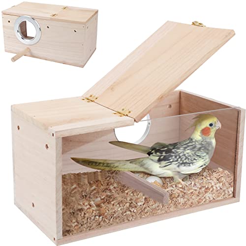 Parakeet Nesting Box,Transparent Cockatiel Nesting House(L) | Detachable Wooden Pine Bird Nest,Breeding box for Parrot, Lovebirds, Budgie, Conure, and Other Small Birds - size: L