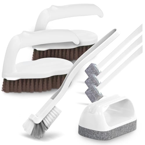Holikme 7 Pack Cleaning Brush Scrub Brush Kitchen Brush for Floor,Brown | Deep Cleaning Brush Set, Scrub Pads with Scraper Tip for Pool Walls, Bathroom, Grout, Floor, Bike, Tub, Shower - color: Brown