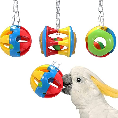 Litewoo 3 Pack Bird Chew Bells Balls Parrot Training Toy for Cockatiel | Plastic & stainless steel, colorful ringing balls, trim beaks & relieve boredom, for cage/african grey/cockatoo/macaw/conure - color: D - Parrot Ball Toy