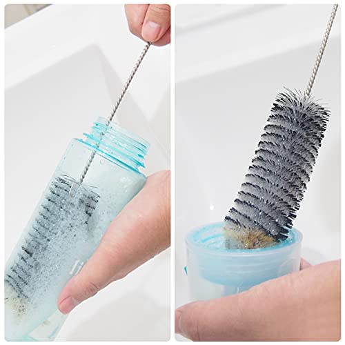 Long Bottle Brush, 17 in Bendable Cleaner Brushes for Cleaning Neck Beer Bottles, Wine, Baby Bottles, Water Bottles, Tumblers, Flask, Bird Feeder, Vase, Pipes and Brewing Supplies Black + Blue/2Pack - color: Black+blue