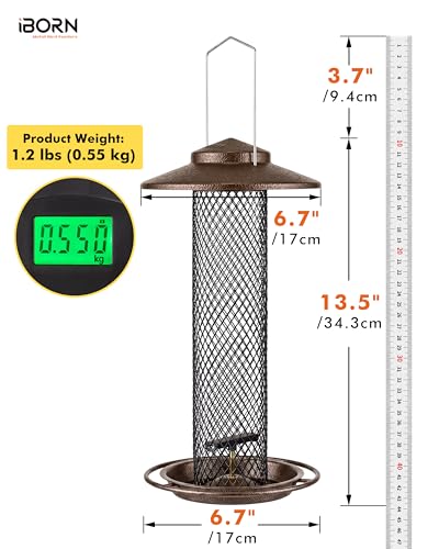 iBorn Peanut Bird Feeder,Sunflower Seed Feeder,13.5 Inch Metal Mesh Tube Bird Feeders for Outdoors Hanging,Squirrel-Proof Birdfeeders for Peanut with 17cm Weatherproof Roof & Tray,2 LB Capacity,Coffee - color: Coffee,13.5" Peanut Bird Feeder